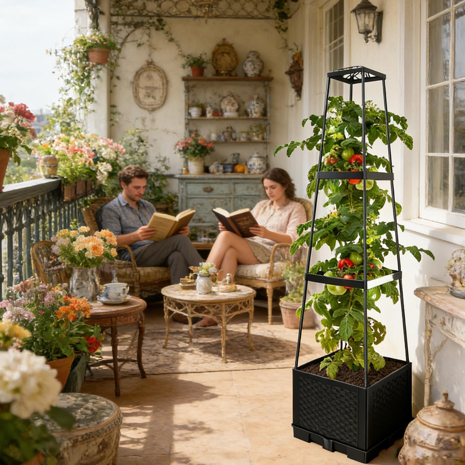 Self-Watering Planter - Fioriera rialzata con traliccio 114 cm,